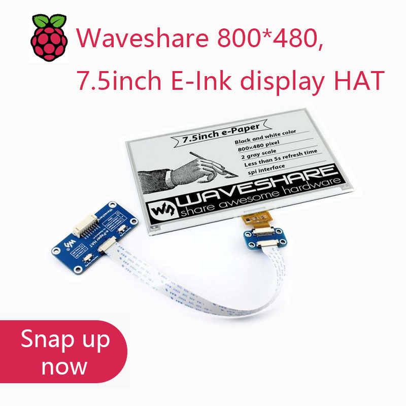 Turing Pi 2 - Waveshare 800*480、7.5インチE-InkディスプレイHAT、Raspberry Pi 2B/3B/Zero/Zero W用、2色：黒白、SPIインターフェース、バックライトなし